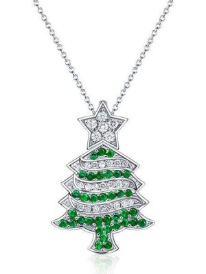Sterling Silver Christmas Tree Necklace for Women - Festive Holiday Pendant