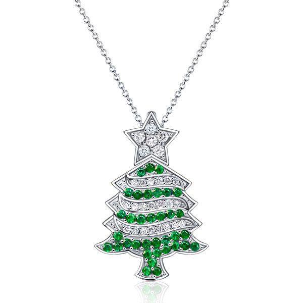 Sterling Silver Christmas Tree Necklace for Women - Festive Holiday Pendant