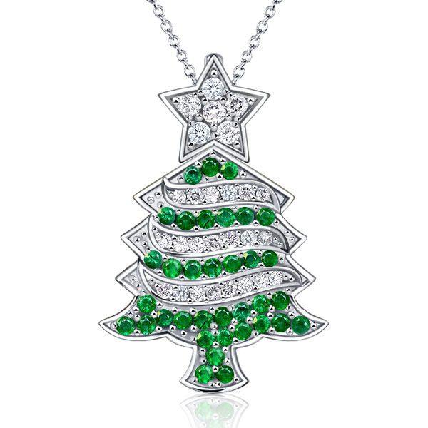 Sterling Silver Christmas Tree Necklace for Women - Festive Holiday Pendant