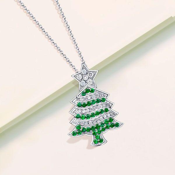 Sterling Silver Christmas Tree Necklace for Women - Festive Holiday Pendant