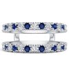 Round Cut White and Blue Sapphire Enhancer Wedding Band in Sterling Silver