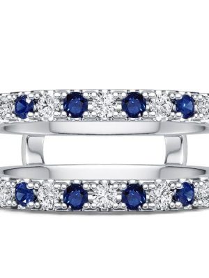 Round Cut White and Blue Sapphire Enhancer Wedding Band in Sterling Silver