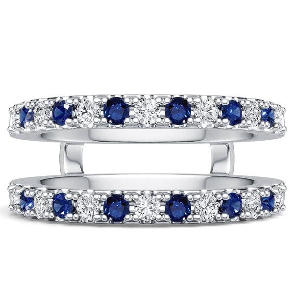 Round Cut White and Blue Sapphire Enhancer Wedding Band in Sterling Silver