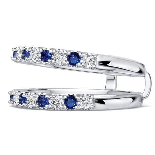 Round Cut White and Blue Sapphire Enhancer Wedding Band in Sterling Silver