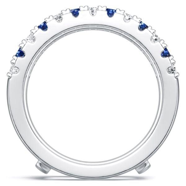 Round Cut White and Blue Sapphire Enhancer Wedding Band in Sterling Silver