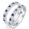 Round Cut White and Blue Sapphire Enhancer Wedding Band in Sterling Silver