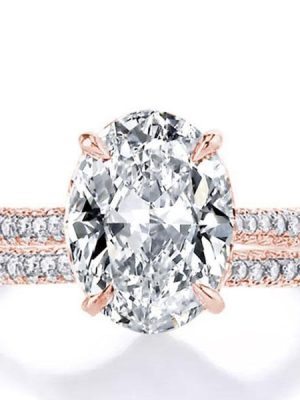 Rose Gold Oval White Sapphire Bridal Set - Classic Design