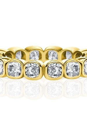 Bezel Set White Cushion Cut Eternity Wedding Band for Women in Sterling Silver