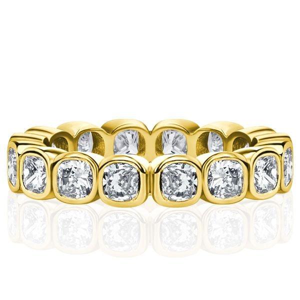 Bezel Set White Cushion Cut Eternity Wedding Band for Women in Sterling Silver