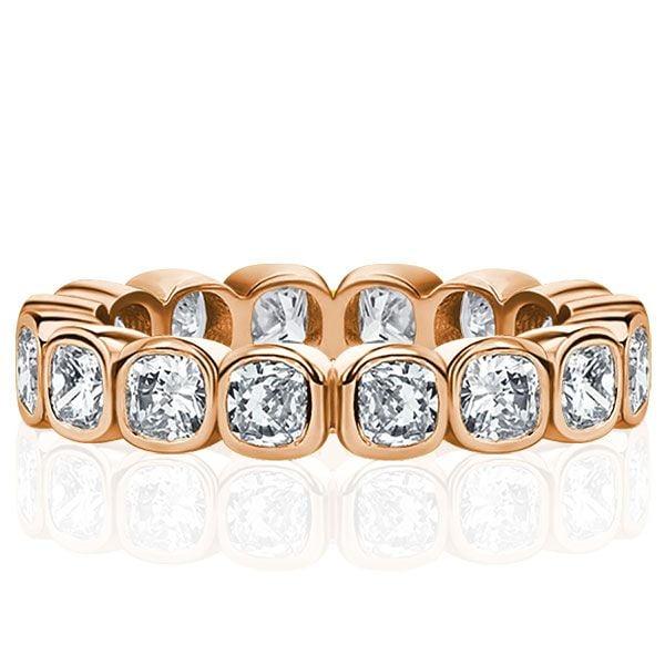 Bezel Set White Cushion Cut Eternity Wedding Band for Women in Sterling Silver