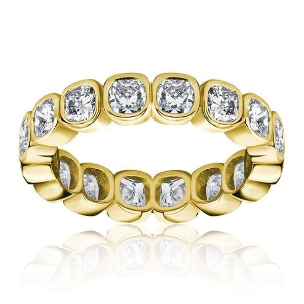Bezel Set White Cushion Cut Eternity Wedding Band for Women in Sterling Silver