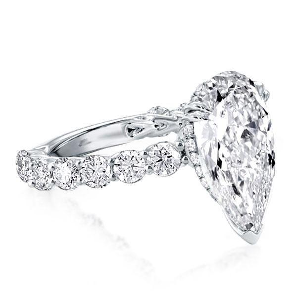 Pear & Round Cut Sterling Silver Engagement Ring - 0.75 Carat