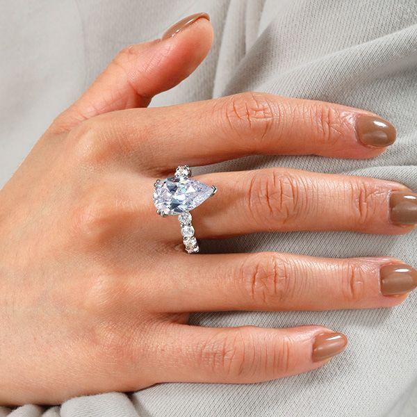 Pear & Round Cut Sterling Silver Engagement Ring - 0.75 Carat