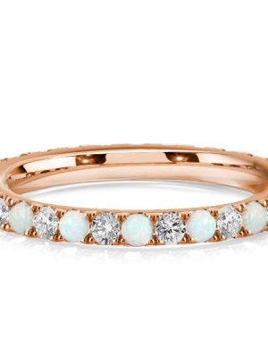 Opal & White Round Eternity Wedding Band in Sterling Silver for Women
