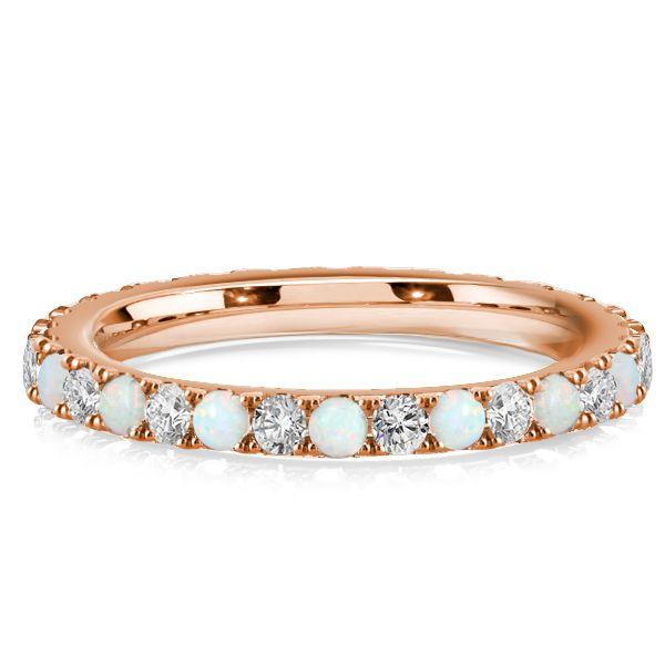Opal & White Round Eternity Wedding Band in Sterling Silver for Women