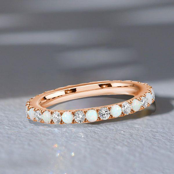 Opal & White Round Eternity Wedding Band in Sterling Silver for Women
