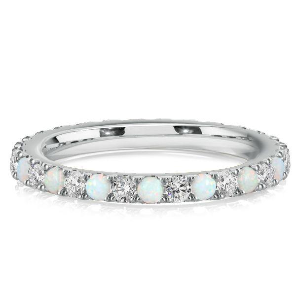 Opal & White Round Eternity Wedding Band in Sterling Silver for Women