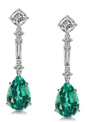Emerald Pear Cut Drop Earrings - Sterling Silver Dangle Earrings