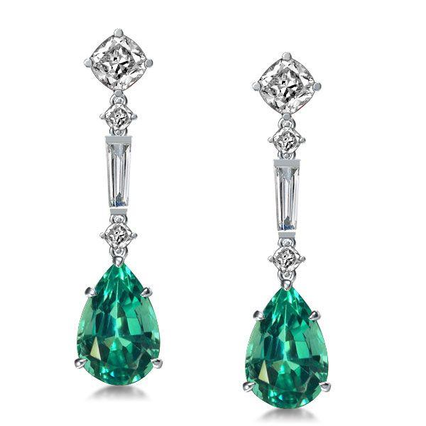 Emerald Pear Cut Drop Earrings - Sterling Silver Dangle Earrings