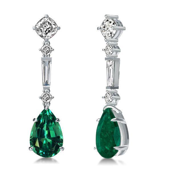 Emerald Pear Cut Drop Earrings - Sterling Silver Dangle Earrings