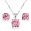 Cushion Cut Pink Sterling Silver Necklace and Earring Set