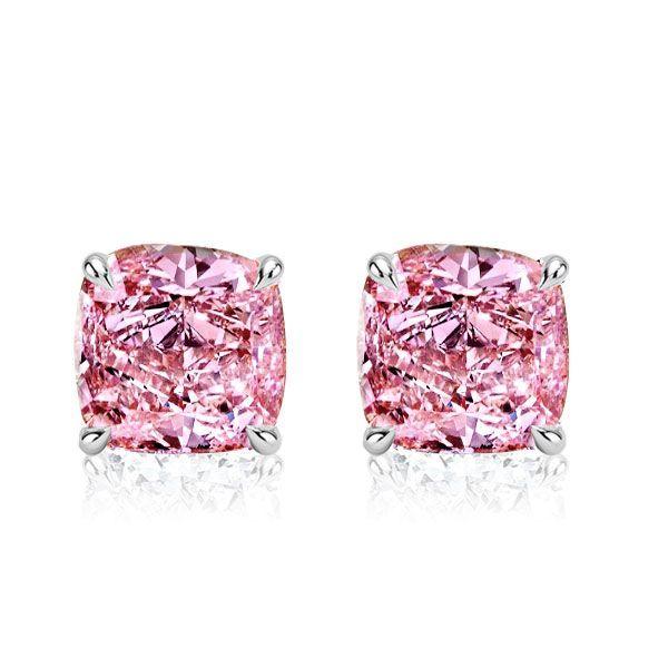 Cushion Cut Pink Sterling Silver Necklace and Earring Set