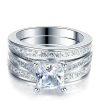 White Sapphire Wedding Ring Set for Women - 925 Sterling Silver 3PC Bridal Set