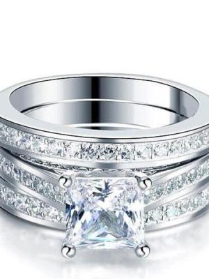 White Sapphire Wedding Ring Set for Women - 925 Sterling Silver 3PC Bridal Set