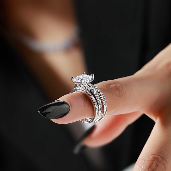 White Sapphire Wedding Ring Set for Women - 925 Sterling Silver 3PC Bridal Set
