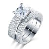 White Sapphire Wedding Ring Set for Women - 925 Sterling Silver 3PC Bridal Set