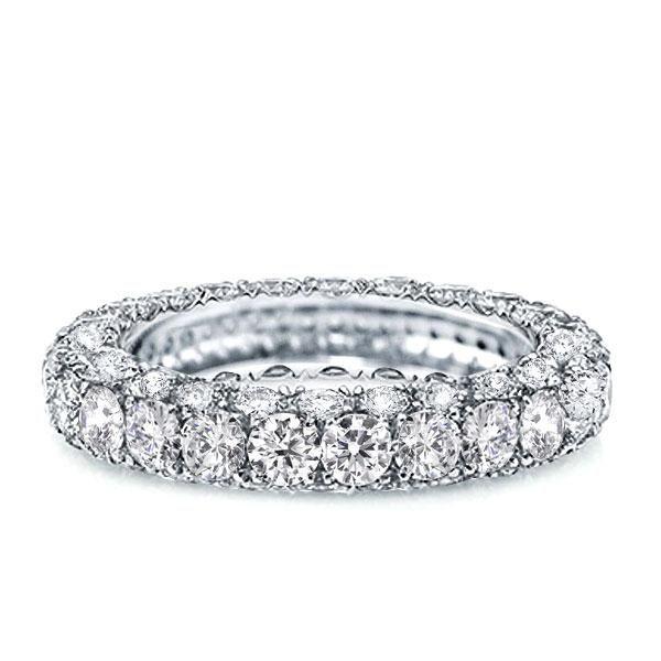 Sterling Silver Wedding Band with White Sapphire Eternity Pave Setting - Bridal Ring Set