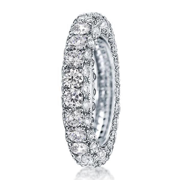 Sterling Silver Wedding Band with White Sapphire Eternity Pave Setting - Bridal Ring Set