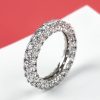 Sterling Silver Wedding Band with White Sapphire Eternity Pave Setting - Bridal Ring Set