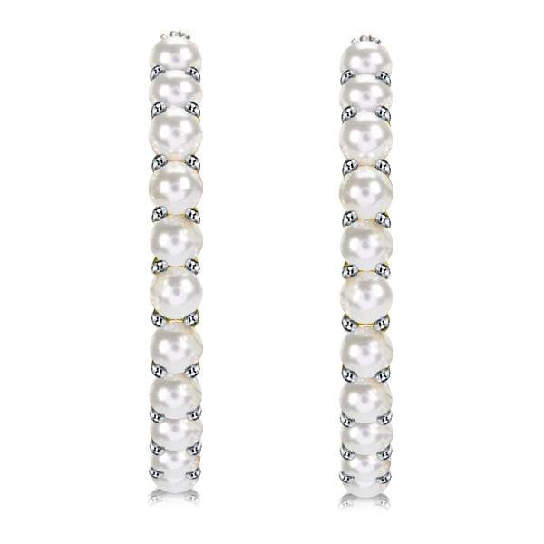 Sterling Silver Pearl Hoop Earrings with Secure Lach Backing