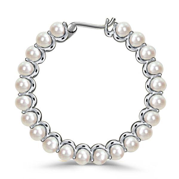 Sterling Silver Pearl Hoop Earrings with Secure Lach Backing