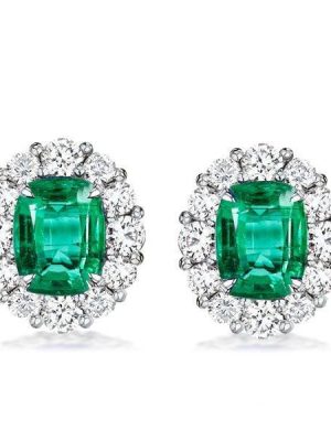 Halo Stud Earrings in 925 Sterling Silver with Green Center Stone (5.50 CTW)