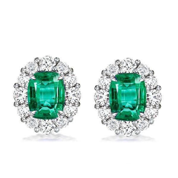 Halo Stud Earrings in 925 Sterling Silver with Green Center Stone (5.50 CTW)