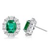 Halo Stud Earrings in 925 Sterling Silver with Green Center Stone (5.50 CTW)