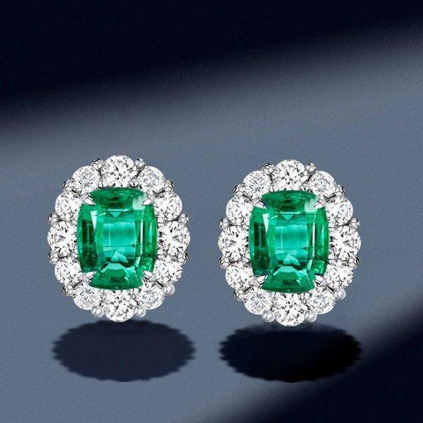 Halo Stud Earrings in 925 Sterling Silver with Green Center Stone (5.50 CTW)