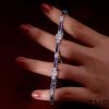 Milgrain Cushion White & Blue Sapphire Sterling Silver Tennis Bracelet for Women