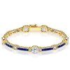 Milgrain Cushion White & Blue Sapphire Sterling Silver Tennis Bracelet for Women