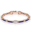 Milgrain Cushion White & Blue Sapphire Sterling Silver Tennis Bracelet for Women