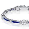 Milgrain Cushion White & Blue Sapphire Sterling Silver Tennis Bracelet for Women