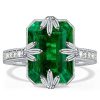 Emerald Green Statement Wedding Ring for Women in Rhodium-Plated Sterling Silver