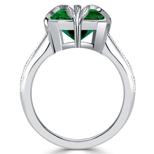 Emerald Green Statement Wedding Ring for Women in Rhodium-Plated Sterling Silver