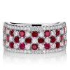 Ruby & White Stone Wedding Band - 925 Sterling Silver Half Eternity Ring