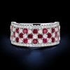 Ruby & White Stone Wedding Band - 925 Sterling Silver Half Eternity Ring