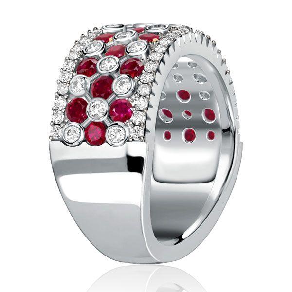 Ruby & White Stone Wedding Band - 925 Sterling Silver Half Eternity Ring