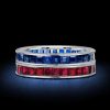 Vintage Asscher Cut Blue Sapphire and Ruby Eternity Band in Sterling Silver
