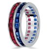 Vintage Asscher Cut Blue Sapphire and Ruby Eternity Band in Sterling Silver